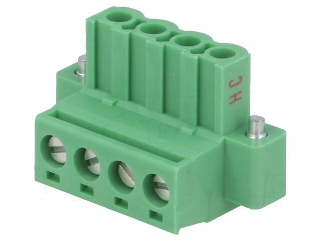Ontkoppelbare terminal strip; 5mm; banen: 4; recht; stekker; groen