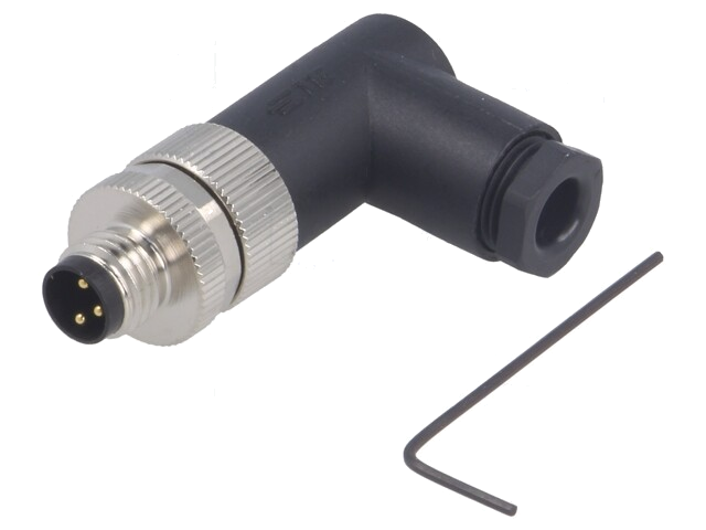 Connector: M8; mannelijk; PIN: 3; hoek van 90 °; niet afgeschermd