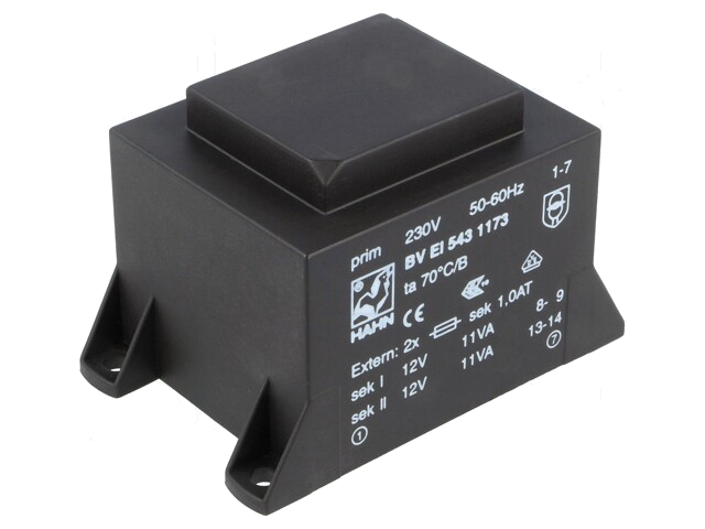 Transformator: ingegoten; 22VA; 230VAC; 12V; 12V; 917mA; 917mA; PCB