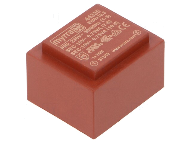 Transformator: ingegoten; 1,5VA; 230VAC; 15V; 15V; 50mA; 50mA; PCB