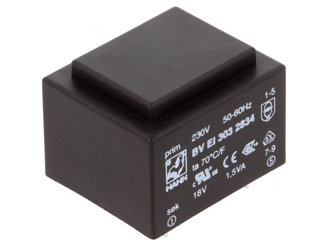 Transformator: ingegoten; 1,5VA; 230VAC; 18V; 83mA; PCB; BVEI