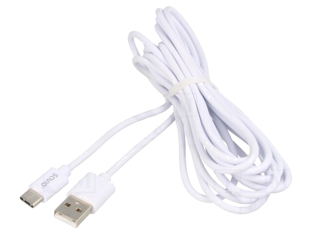 Kabel; USB 2.0; USB-A-stekker,USB-C-stekker; 3m; wit; 480Mbps; 2A