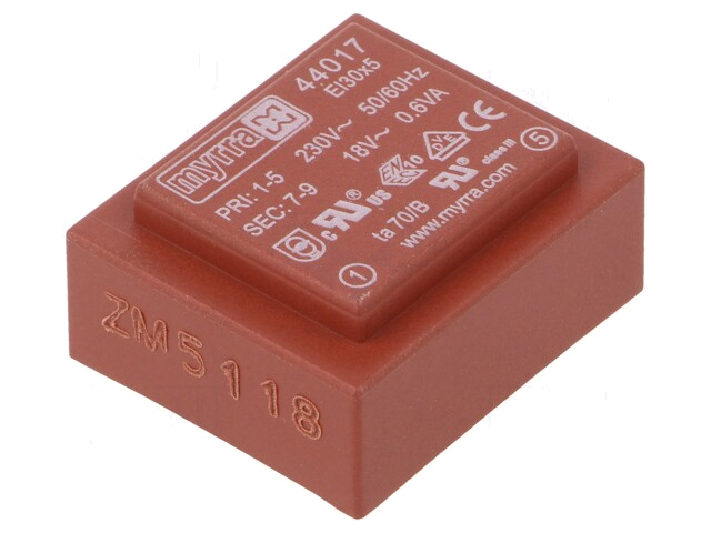 Transformator: ingegoten; 0,6VA; 230VAC; 18V; 33mA; PCB