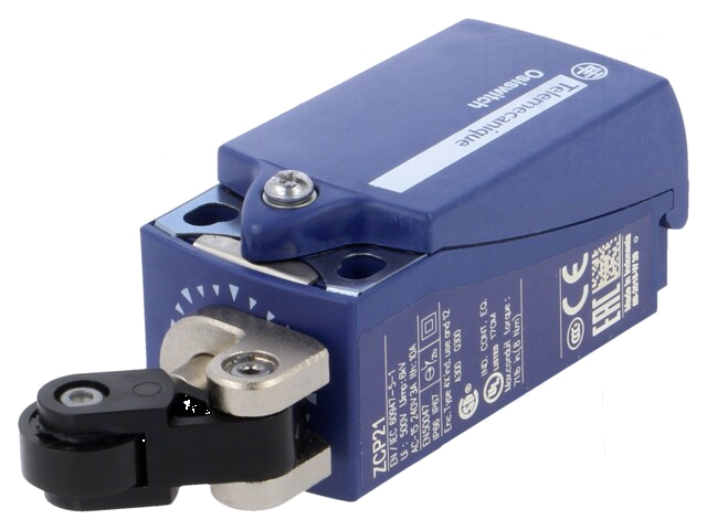 Eindschakelaar; hefboom R 20,2mm, kunststof rol Ø14mm; NO + NC