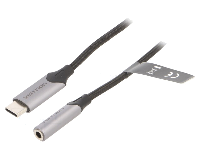 Kabel; Jack 3,5mm aansluiting,USB-C-stekker; vernikkeld; 1m