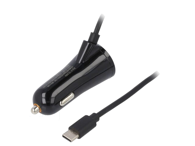 Autohouder; zwart; op ruit; USB A,USB C; 15W; Iin: 2A; 1,2m; USB 2.0