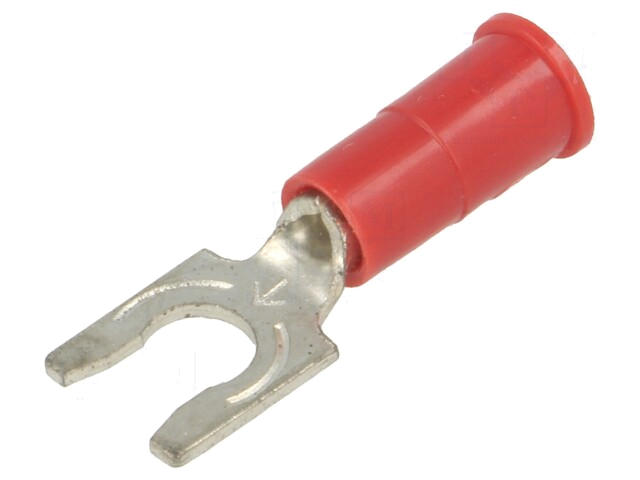 Uiteinde: vork; M4; Ø: 4,32mm; klemmen; voor draad; geïsoleerd; rood