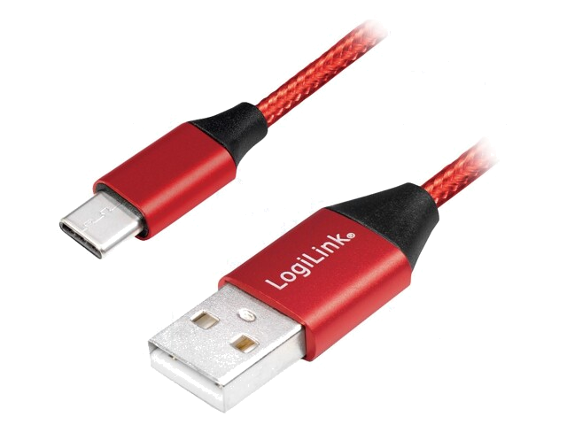 Kabel; USB 2.0; USB-A-stekker,USB-C-stekker; 0,3m; rood; PVC