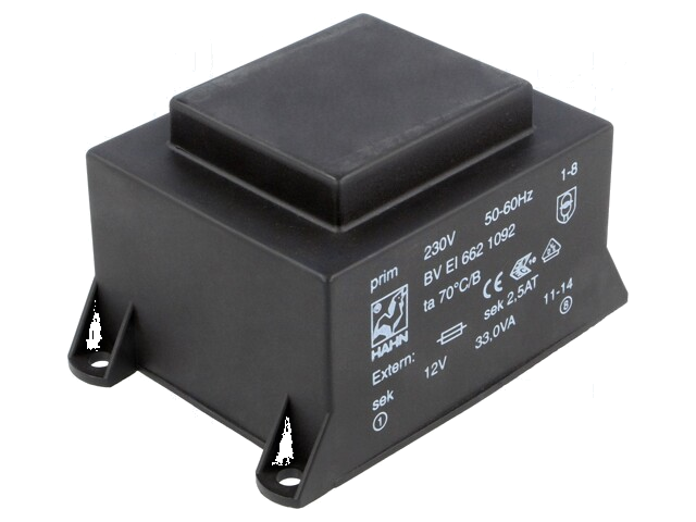 Transformator: ingegoten; 33VA; 230VAC; 12V; 2,75A; PCB; BVEI