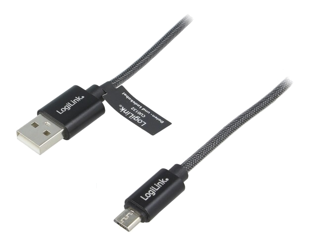 Kabel; USB-A-stekker,USB B-microstekker; 1m; grijs; PVC; textiel
