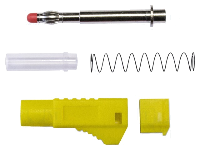 Stekker; banaanstekker 4mm; 45A; 1kVAC; geel; gesoldeerd; messing