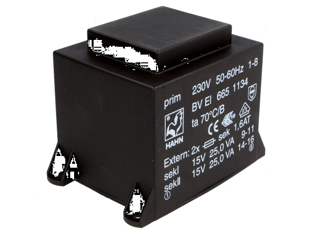 Transformator: ingegoten; 50VA; 230VAC; 15V; 15V; 1667mA; 1667mA