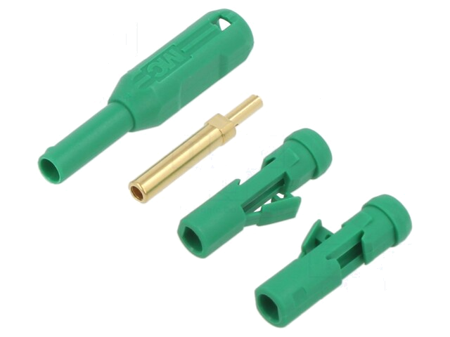 Contact; banaanstekker 2mm; 38,2mm; groen; gesoldeerd,krimp