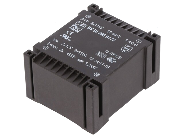 Transformator: ingegoten; 30VA; 115VACx2; 12V; 12V; 1,25A; 1,25A