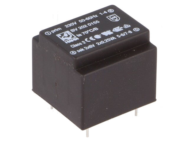 Transformator: ingegoten; 0,5VA; 230VAC; 6V; 6V; 42mA; 42mA; PCB