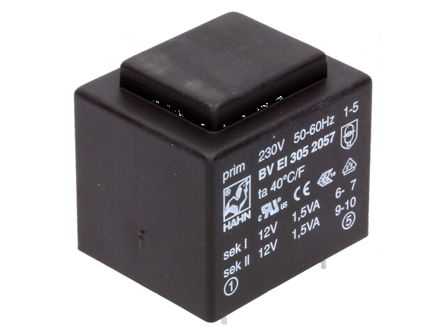 Transformator: ingegoten; 3VA; 230VAC; 12V; 12V; 125mA; 125mA; PCB