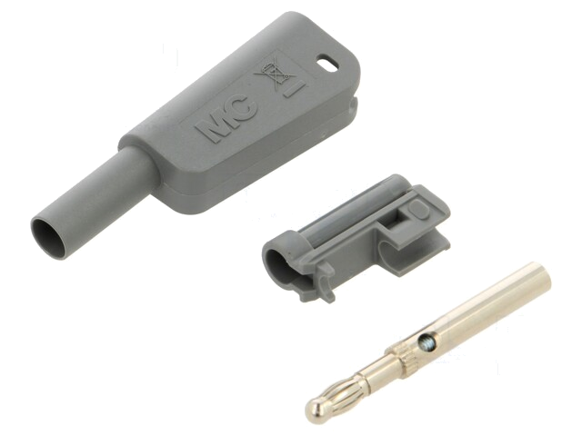 Banaanstekker 4mm; 32A; 1kV; grijs; vernikkeld