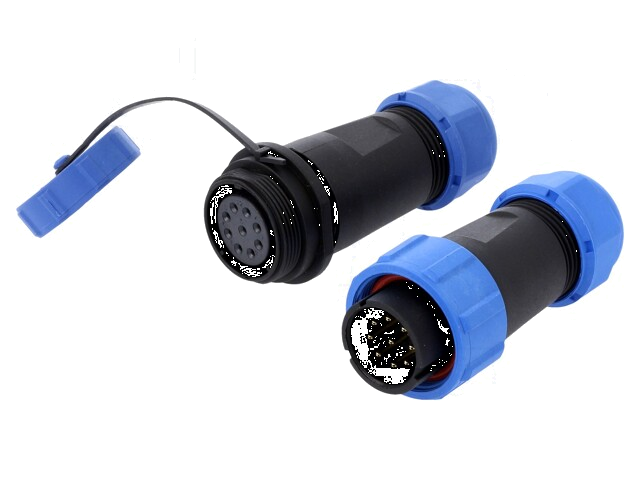 Connector: rond; mannelijk + vrouwelijk; PIN: 9; 3A; IP67; 500V
