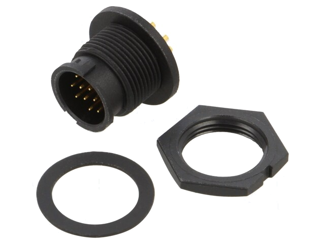 Connector: rond; contact; maat B; mannelijk; PIN: 12; bajonet; 2A