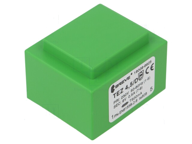 Transformator: ingegoten; 4,5VA; 230VAC; 9V; 500mA; PCB; IP00; TEZ
