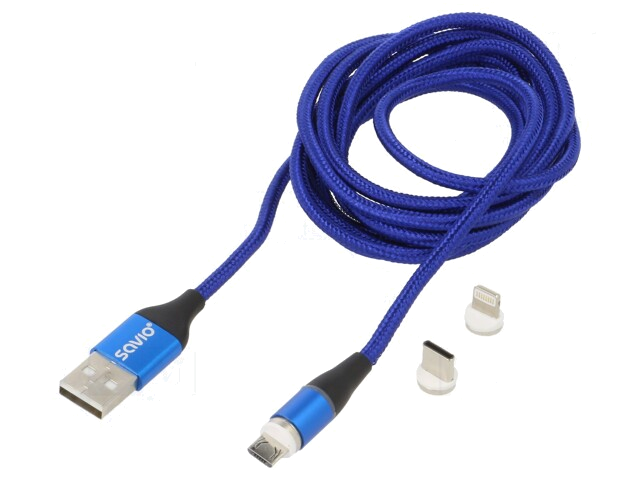 Kabel; magnetisch,USB 2.0; 2m; blauw; 480Mbps; textiel; 3A