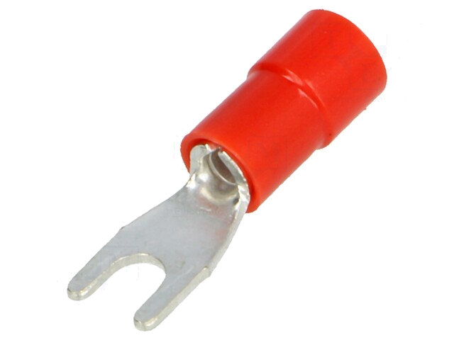 Uiteinde: vork; M3; Ø: 3,2mm; 0,25÷1,5mm2; klemmen; voor draad; rood