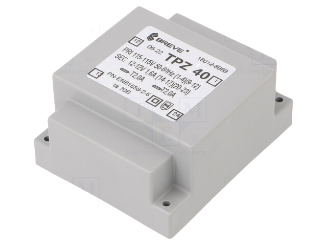 Transformator: netwerk; 40VA; 115VAC,230VAC; 12V; 12V; PCB; IP00
