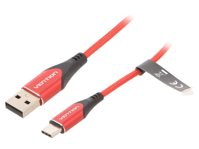 Kabel; USB 2.0; USB-A-stekker,USB-C-stekker; vernikkeld; 2m; rood