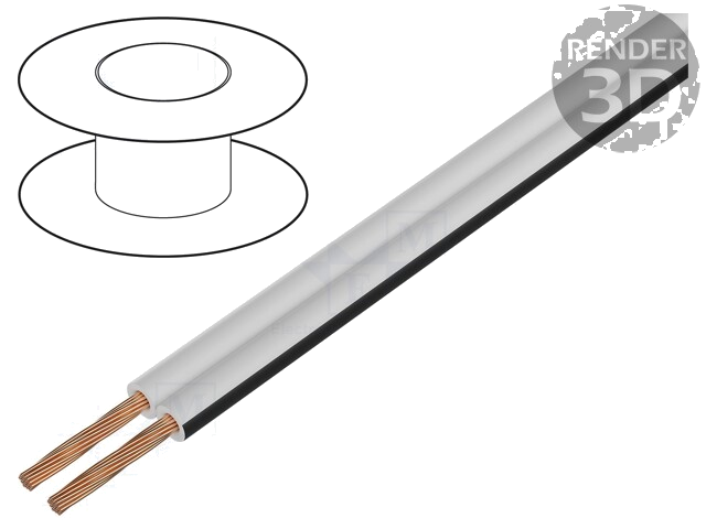 Leiding: voor luidsprekers; TLYp; 2x0,35mm2; koord; Cu; wit; PVC