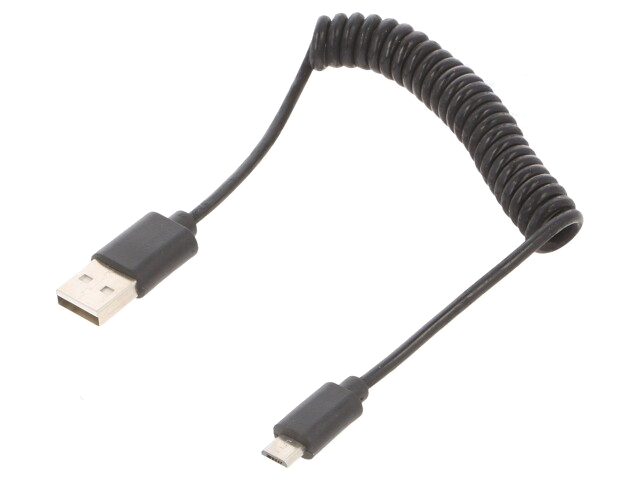 Kabel; spiraalvormig,USB 2.0; USB-A-stekker,USB B-microstekker